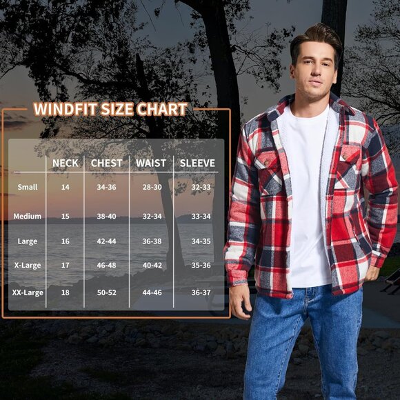 Men's Red Cotton Sherpa Lined Button Down Flannel Shirt Jacket Plaid Soft . - Picture 7 of 7